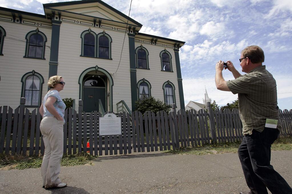 8/10/2008: B2: Canadian visitor John Melville takes a picture of his wife, Karen Turner, in front of the Potter School in Bodega, where Alfred Hitchcock filmed ''The Birds.'' 8/6/2008:A1: John Melville takes a picture of his wife, Karen Turner, on Tuesday in front of the Potter School in Bodega, where Alfred Hitchcock filmed ''The Birds.'' Melville and Turner are visiting from Mississauga, near Toronto, Canada, and say the weak U.S. dollar allows them to get more for their money here.PC: John Melville takes a picture of his wife Karen Turner in front of the Potter School in Bodega, where Alfred Hitchcock filmed 'The Birds'. Melville and Turner are visiting from Mississauga, near Toronto, Canada.