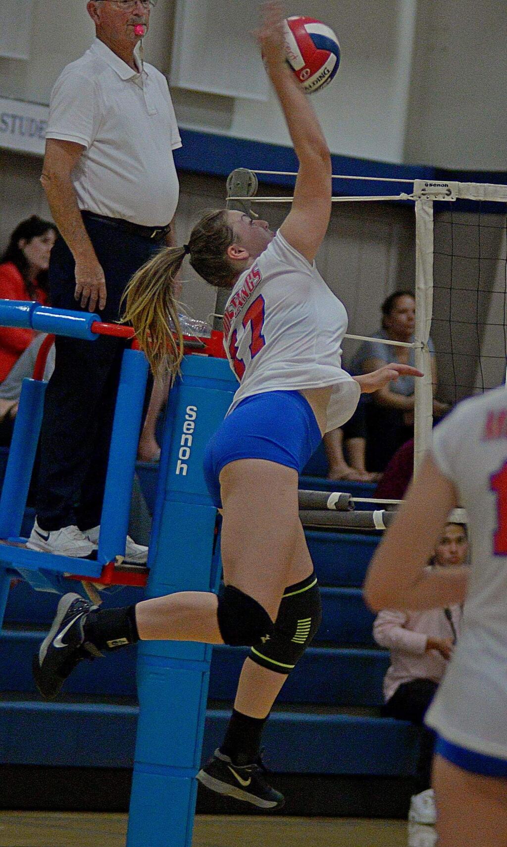 SUMNER FOWLER/FOR THE ARGUS-COURIERAly Kropelnicki riddled Roseland University Prep with hard-hit kill shots.