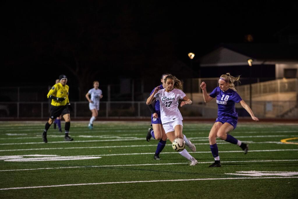 The crosstown rivalry between Casa Grande and Petaluma high schools was on display once again Wednesday night, when the girls soccer teams from each school faced off with the VVAL title likely settled by the outcome. (Andrew Gotshall / FOR THE PETALUMA ARGUS-COURIER)