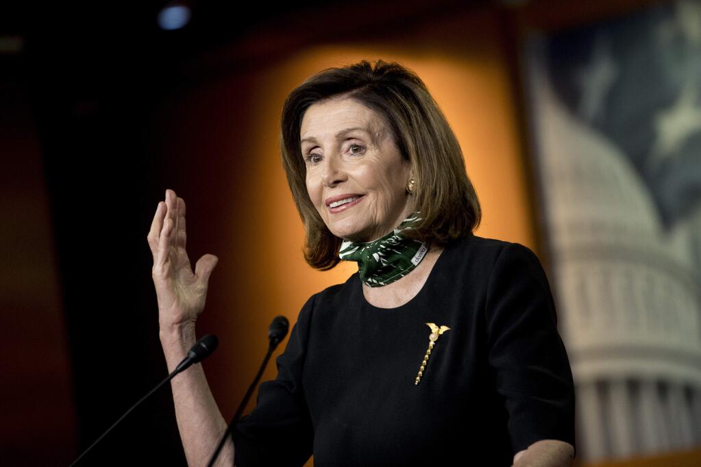 House Speaker Nancy Pelosi of Calif., speaks during a news conference on Capitol Hill, Thursday, May 14, 2020, in Washington. (AP Photo/Andrew Harnik)