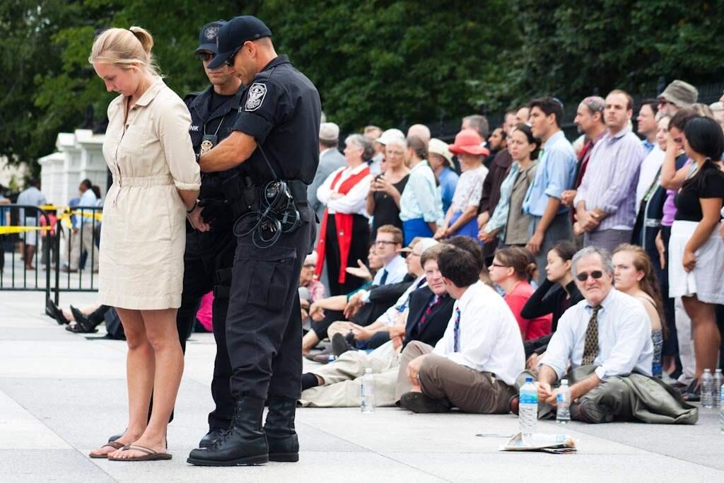 May Boeve grew up in Sonoma Valley and she now heads up 350.org. She is pictured here during her arrest outside the White House in protest of the Keystone XL pipeline, File photo courtesy of 350.org.