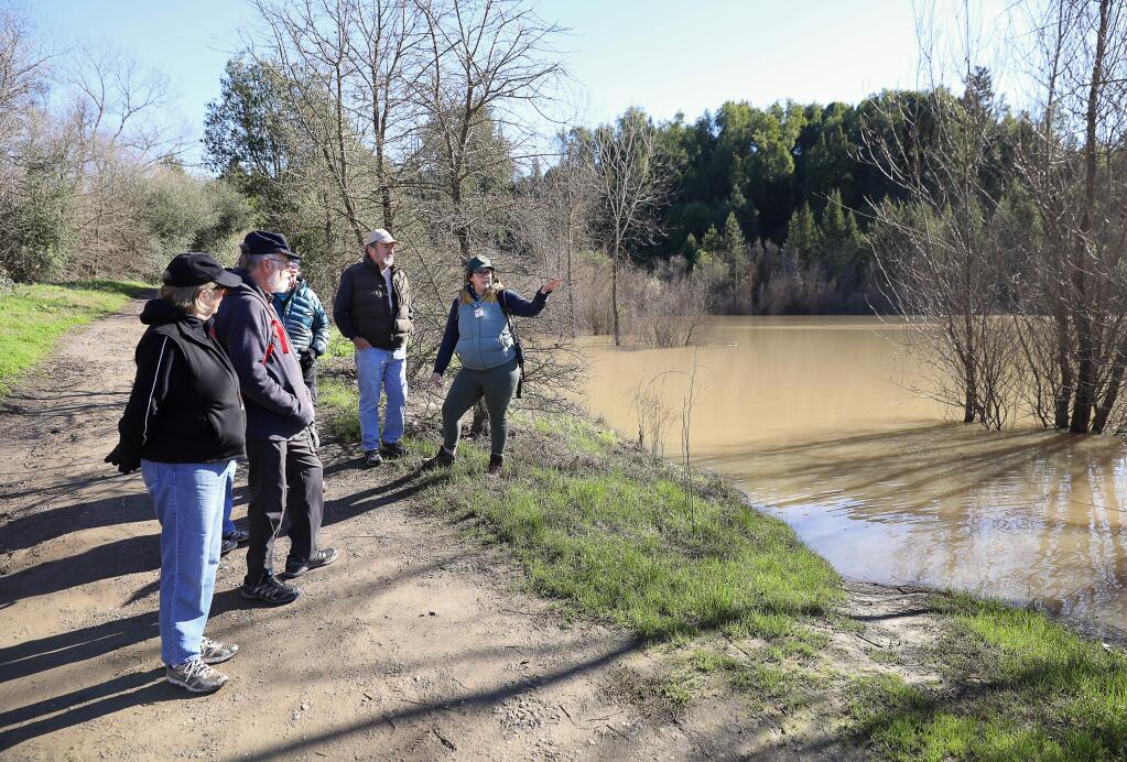 Sonoma County Regional Parks program assistant Shelly Spriggs, right, leads a Senior Saunters walk at Riverfront Regional Park, on Tuesday, February 5, 2019. The hike is part of a series of monthly walks put on by Sonoma County Regional Parks.(Christopher Chung/ The Press Democrat)