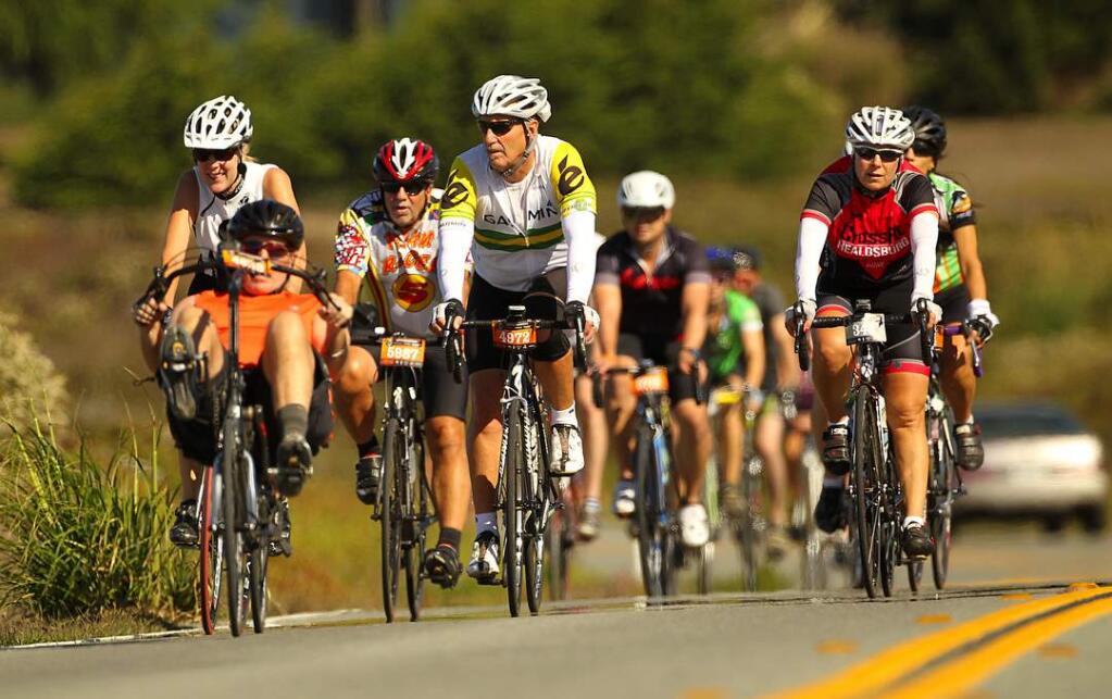 Bike riders enjoyed a beautiful day on the coast along Hwy 1 in Levi's GranFondo through west Sonoma County on Saturday, October 4, 2014.