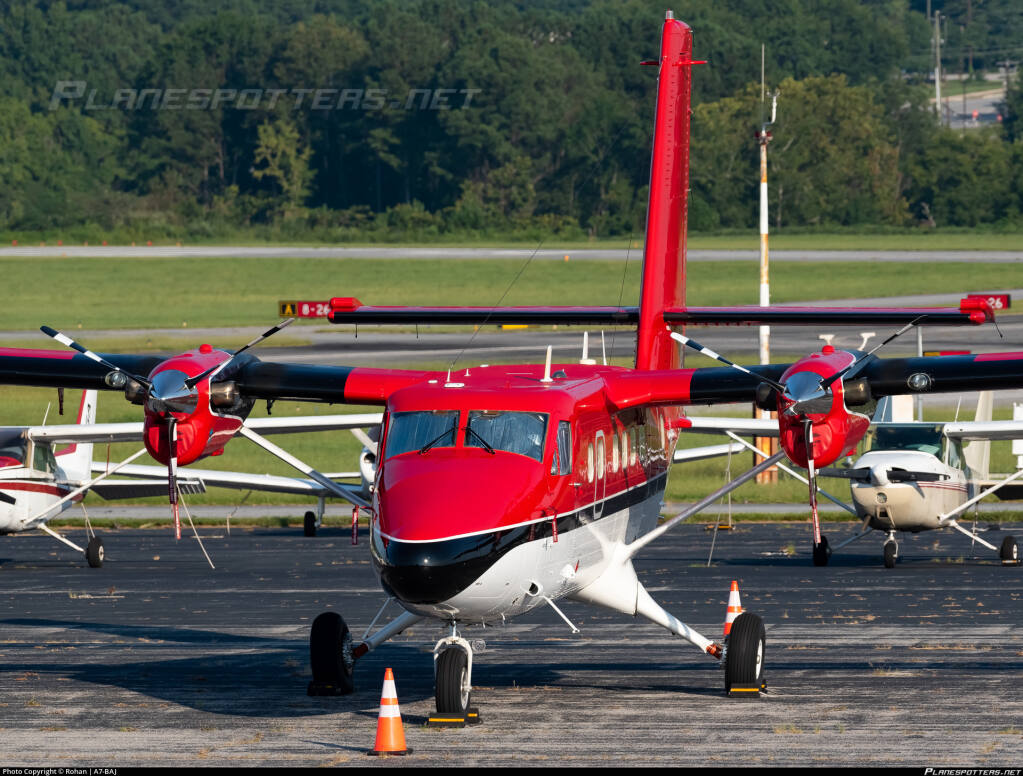 The plane identified in Saturday's crash off the San Mateo Coast is a Viking Air DHC-6-400 Twin Otter, tail number N153QS, shown at Atlanta Fulton County (Brown Field) on August 14, 2022. (Via planespotters.net)