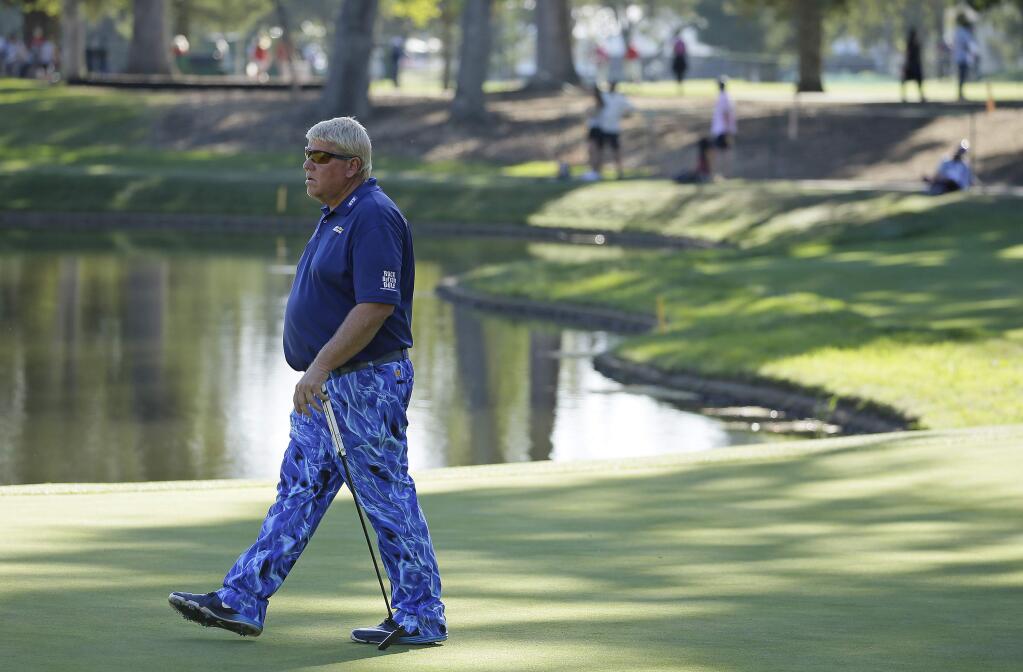 John Daly follows his putt on the 11th green of the Silverado Resort North Course during the second round of the Safeway Open PGA golf tournament Friday, Oct. 6, 2017, in Napa, Calif. (AP Photo/Eric Risberg)