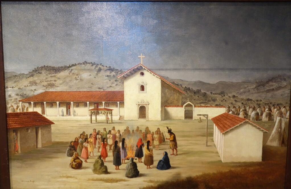 This 19th century oil painting of Mission San Francisco Solano de Sonoma was by Oriana Weatherbee and is part of the De Young collection.