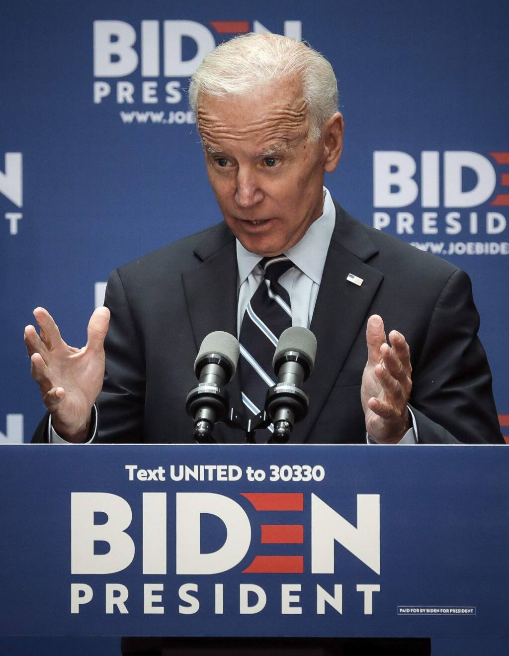Democratic presidential candidate former Vice President Joe Biden speaks about foreign policy at The Graduate Center at CUNY, Thursday July 11, 2019, in New York. (AP Photo/Bebeto Matthews)