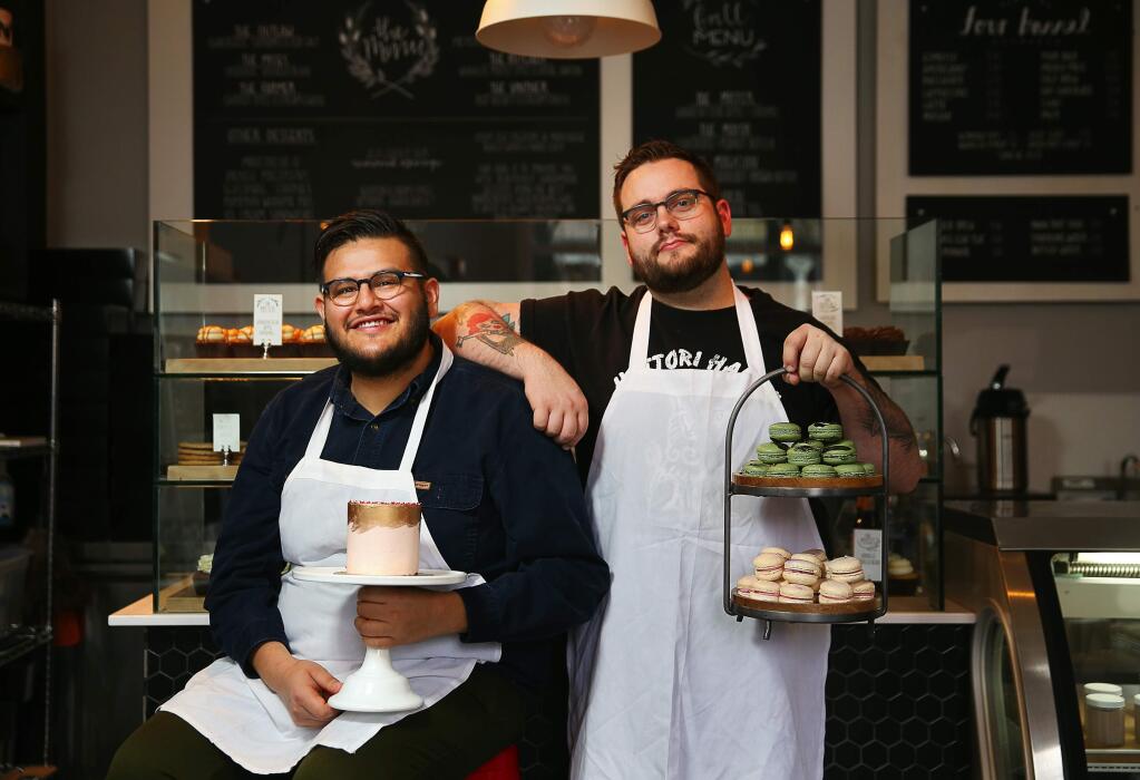 Osvaldo Jimenez, left, co-owner, and Christian Sullberg, chef and co-owner, of Moustache Baked Goods in Healdsburg, on Thursday, January 19, 2017. (Christopher Chung/ The Press Democrat)