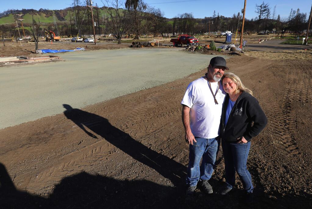 Joel and Tina Chandler have had their lot in Larkfield cleared and a building pad has been put into place as they prepare to rebuild their home after last October's wildfires. (CHRISTOPHER CHUNG/ PD)