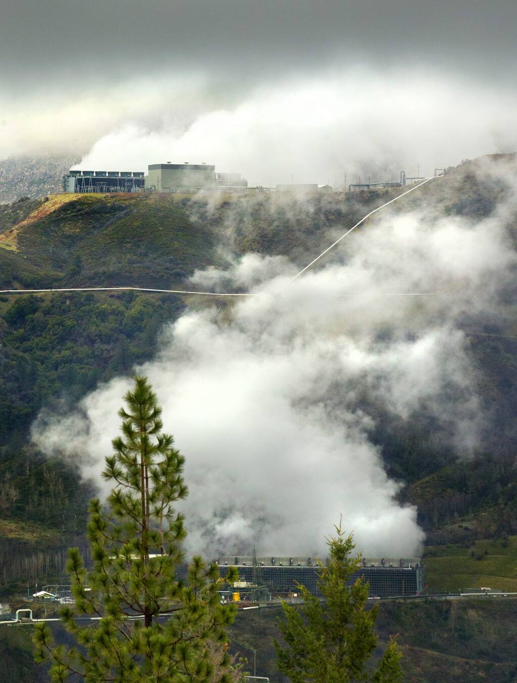 Geothermal plants in The Geysers from Pine Flat Road, in a 2018 file photo. (John Burgess/The Press Democrat)