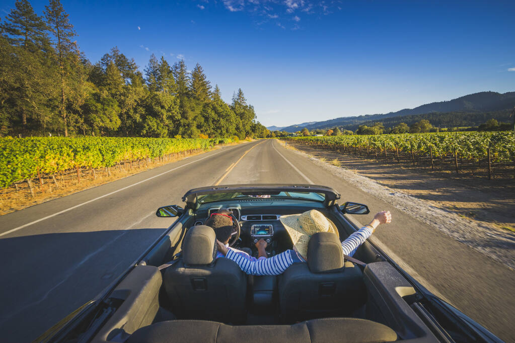 Pictured: Travelers drive the Silverado Trail in Napa Valley. Plans and enthusiasm for travel, especially on the road, is reportedly high going into 2022. (Photo courtesy Visit California/David Collier)