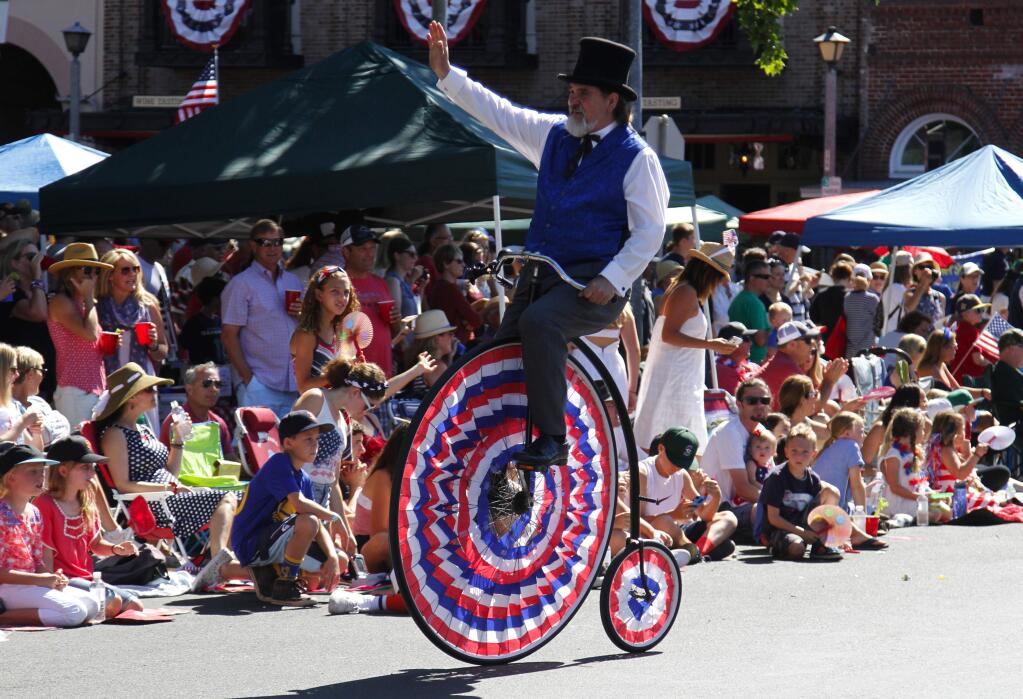The crowd in the Plaza was elbow-to-elbow Saturday morning for the annual Sonoma Fourth of July Parade. The parade was sponsored by the Sonoma Community Center, which was celebrating the 100th anniversary of its historic building. (Photos by Bill Hoban/Index-Tribune)