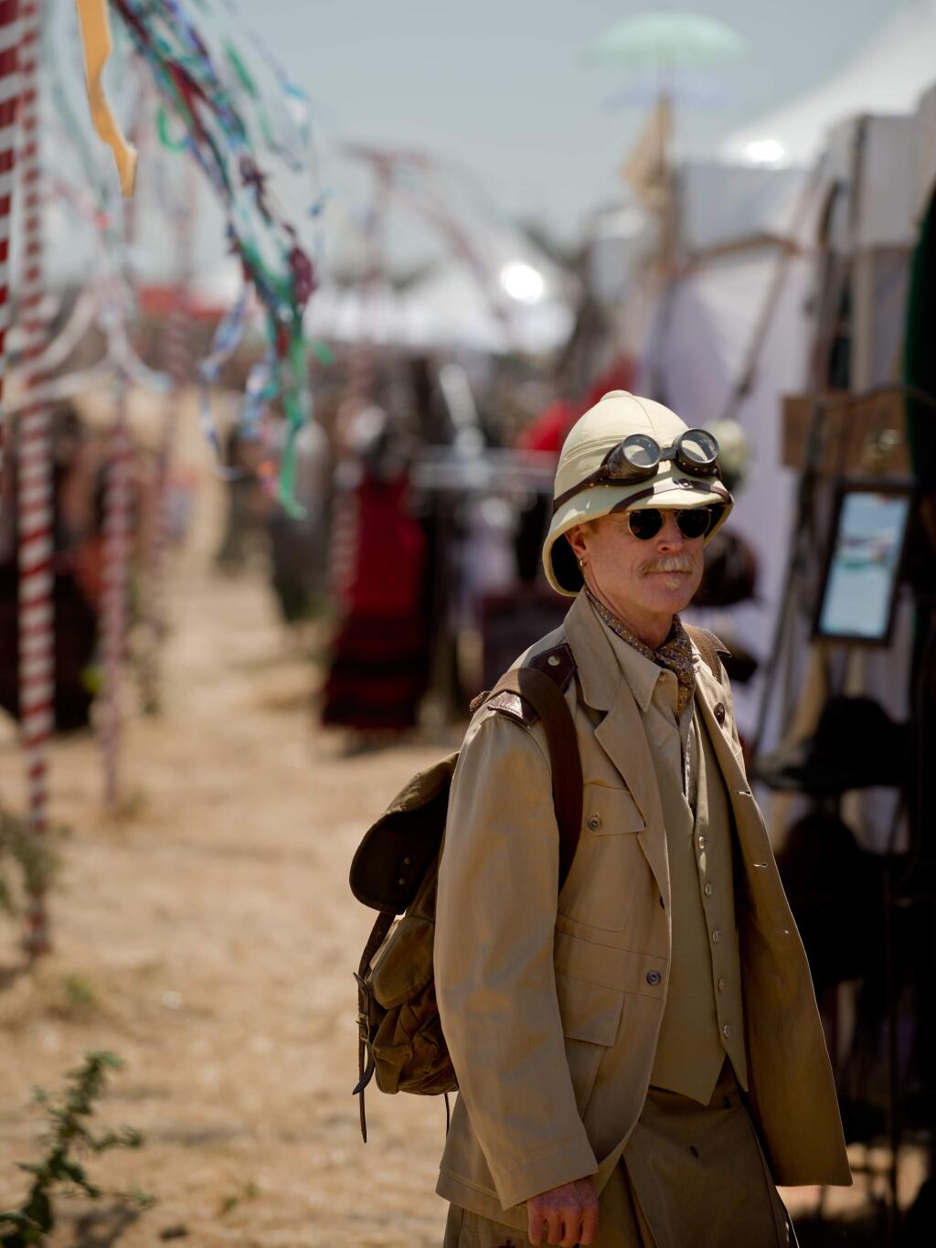 A great example of steampunk fashion for a male, from the 2016 Riverfront Revival. This festival goer wears industrial goggles and Victorian inspired safari wear. (Alvin Jornada/The Press Democrat file photo)