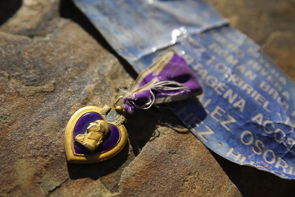 A Purple Heart earned by Miguel A. Perez Loubriel during the Korean War was found near the baggage claim area at the Charles M. Schulz-Sonoma County Airport, in Santa Rosa. The medal is being kept in a safe, while airport personnel attempt to locate the current owner. (Christopher Chung/ The Press Democrat)