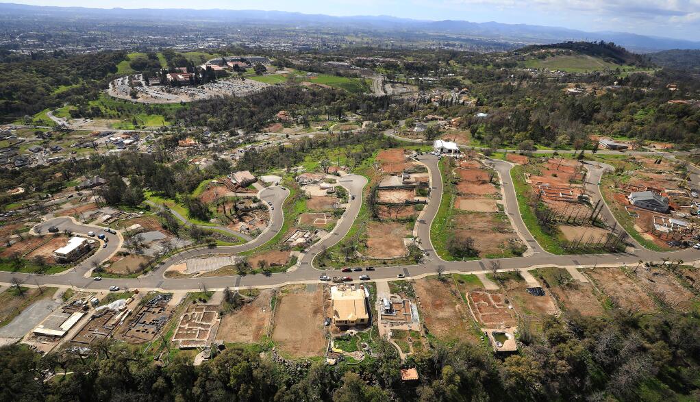 Santa Rosa's Crown Hill neighborhood in Fountaingrove is seen in a March 31 photo. Construction delays have many homeowners at risk of losing their rental assistance money before they can rebuild. (KENT PORTER / The Press Democrat)