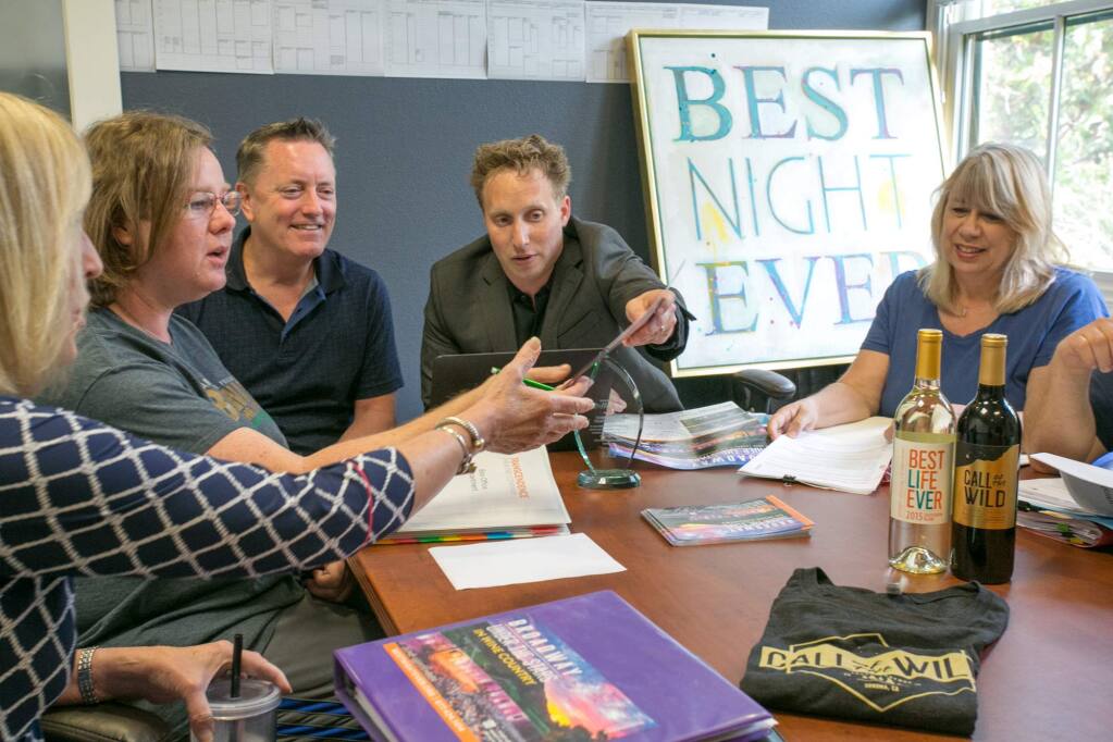 Where the magic happens: At Transcendence's Broadway Under the Stars headquarters on, as it happens, Broadway in Sonoma. From left, Susan Hoeffel, Leesa Munger, Rob Barnum, Brad Surosky and Barbara Cannon. (Photo by Julie Vader/Special to the Index-Tribune)