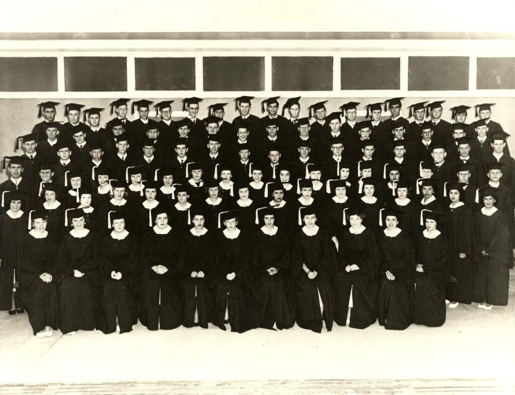 PHOTO: 1 Courtesy photo-Healdsburg High School's Class of 1955, the school's first graduating class, in its official class photo. The group will hold a 60th reunion this month.
