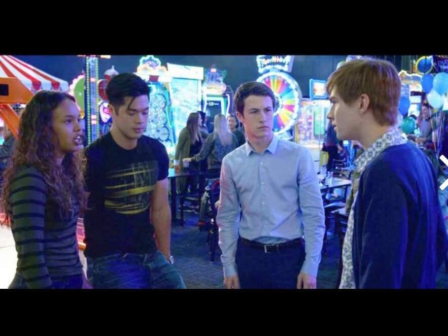 From left: Jessica (Alisha Boe), Zach (Ross Butler), Clay (Dylan Minnette) and Alex (Miles Heizer) in a scene from the Netflix series '13 Reasons Why,' filmed in Sonoma County at the Epicenter Sports & Entertainment center in Santa Rosa.(COURTESY OF LISA ALEXANDER/ EPICENTER SPORTS & ENTERTAINMENT)