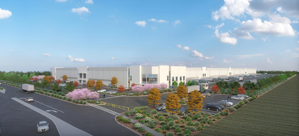 Artist rendering of the proposed 501,000-square-foot GE Appliances distribution center warehouse to be built at 250 E. Dorse Drive in Dixon. GE is one of three companies coming to the county aided by the Solano Economic Development Corporation. (courtesy of GE Appliances)