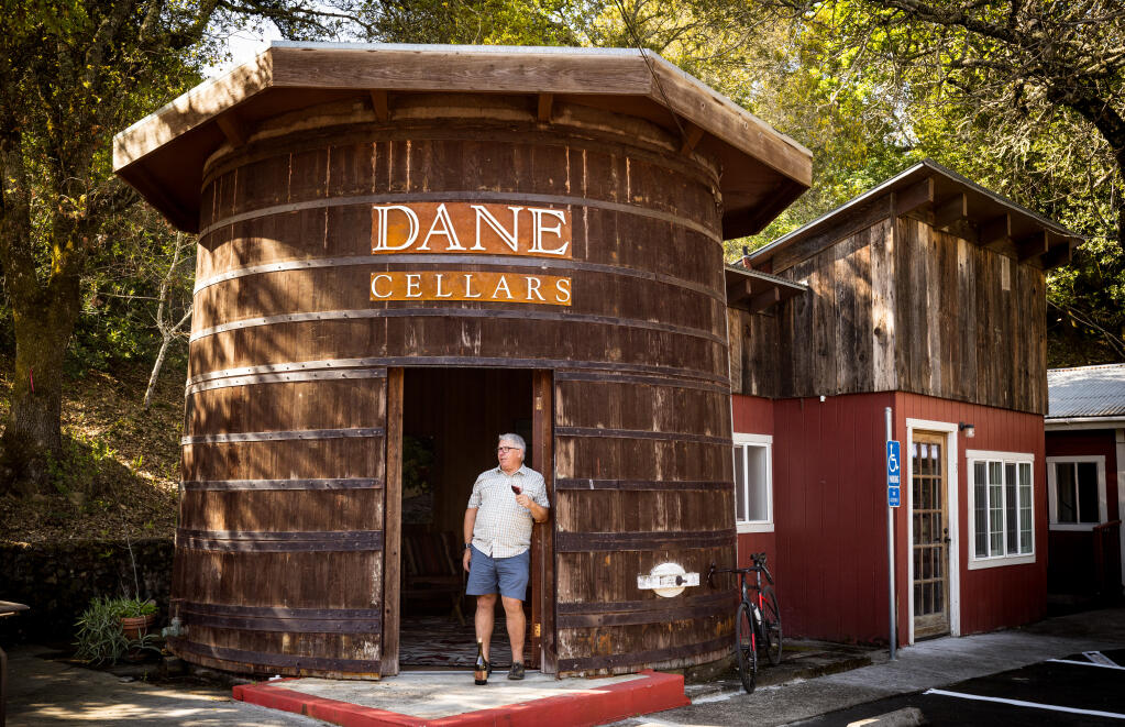 Bart Hansen, winemaker/owner of Dane Cellars, has opened his tasting room in a more than 100-year-old, 14,000-gallon redwood wine tank in the Jack London Village Wednesday, April 10, 2024 in Glen Ellen. (John Burgess/The Press Democrat)