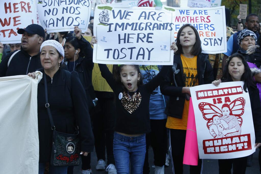 Three thousand mostly Hispanic immigrants marched in New York City on Nov. 13 to demonstrate against the new Administration's expressed immigration proposals.