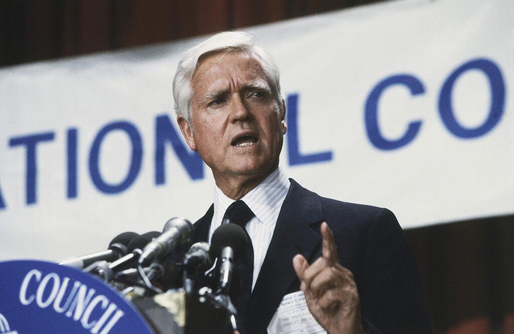 FILE - This July 20, 1983 file photo shows Senator Ernest F. Hollings (D-S.C.) in Washington, DC. Hollings, a moderate six-term Democrat who made an unsuccessful bid for the presidency in 1984, has died. He was 97. Family spokesman Andy Brack says Hollings died early Saturday, April 6, 2019. (AP Photo/File)