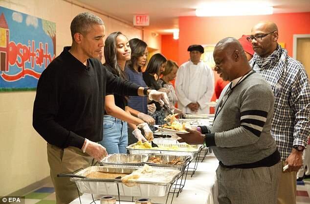 Presdient Obama, shown here at the Armed Services Retirement House, pardoned his final turkey last week, before dining on a feast of glazed ham, prime rib, chicken wings and thyme-roasted turkey.