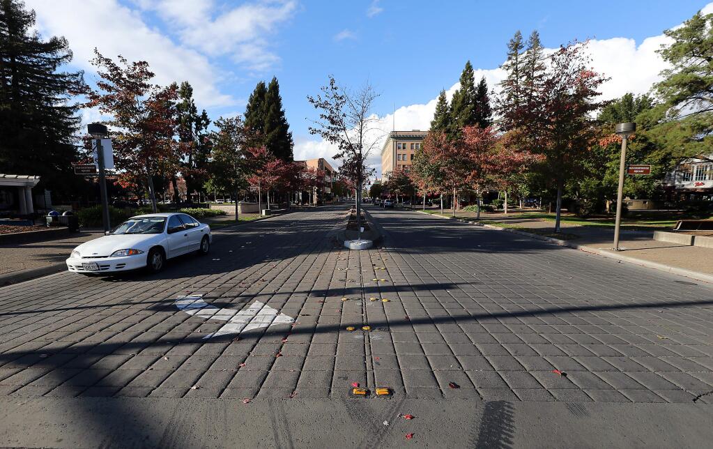 The four lanes of Mendocino Ave. will be the center of the new square.