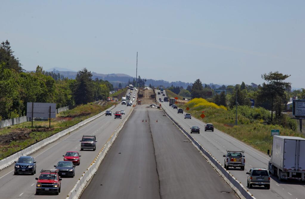Petaluma, CA, USA. Tuesday, May 05, 2020._ Construction continues on the overpass at Highway 101 and Rainier.(CRISSY PASCUAL/ARGUS-COURIER STAFF)