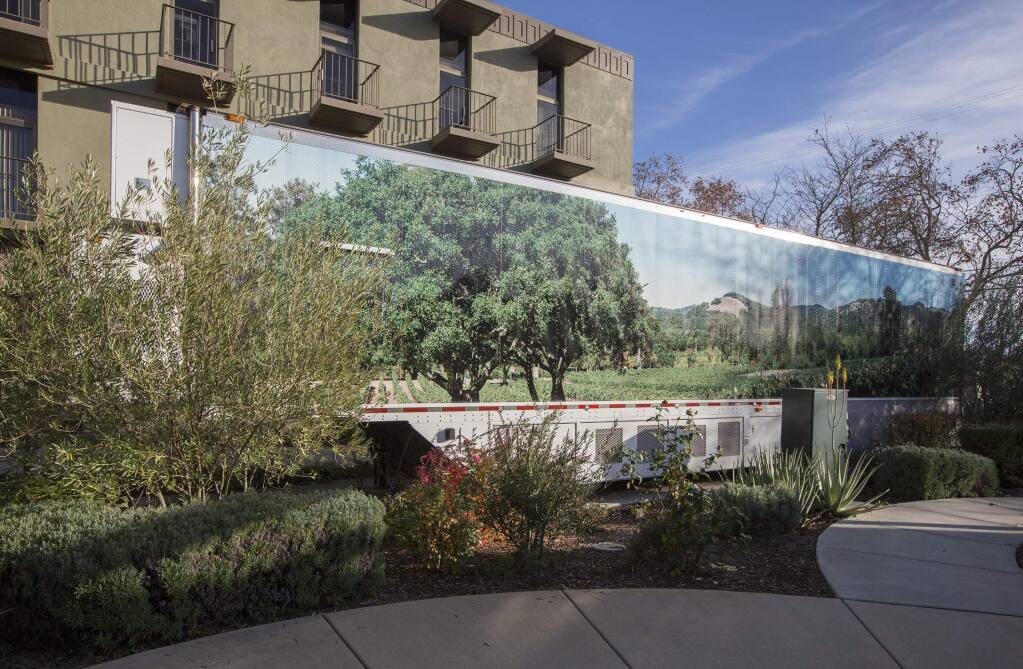 The MRI trailer outside the main entrance to Sonoma Valley Hospital. (Photo by Robbi Pengelly/Index-Tribune)