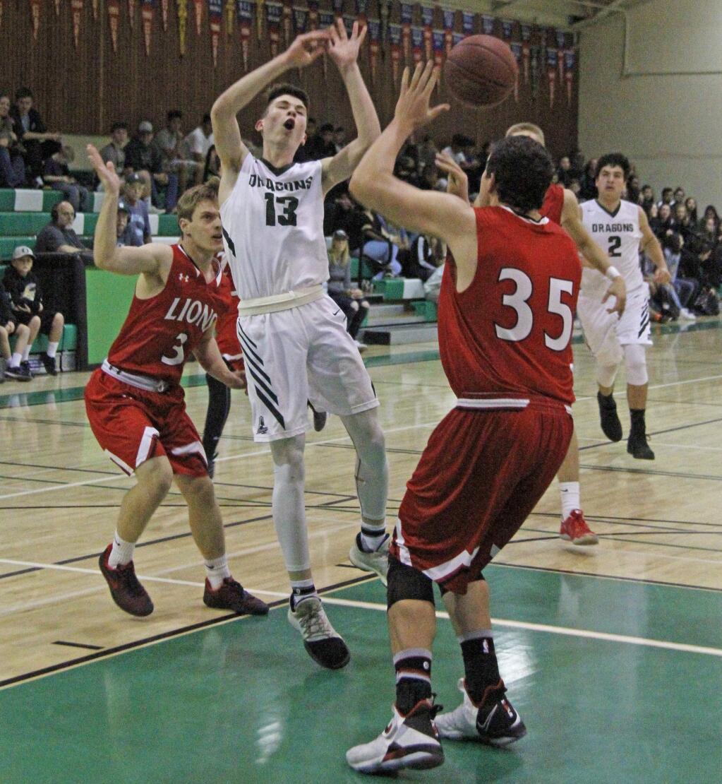 Bill Hoban/Index-TribuneSonoma's Jack Boydell loses the handle on the ball during a recent game. The Dragons missed qualifying for the SCL tournament, but they've qualified for the NCS playoffs the week of Feb. 19.