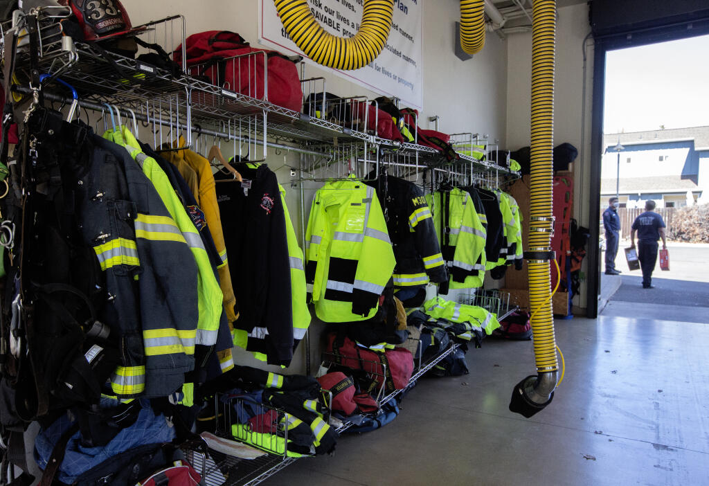 Firefighters’ gear, as well as everything else, is kept clean and well organized at the Sonoma Valley Fire Department on Second Street West on Wednesday, Sept. 22, 2021. (Photo by Robbi Pengelly/Index-Tribune)
