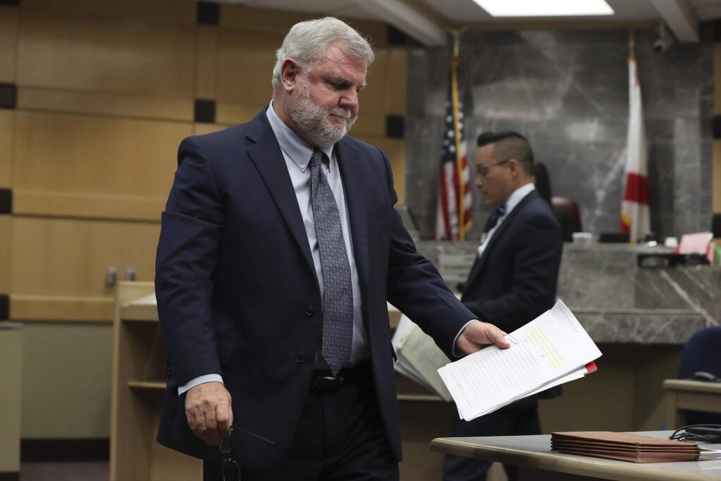 Prosecutor Tim Donnelly appears in court during a hearing for former Broward Sheriff's Office deputy Scot Peterson at the Broward County Courthouse in Fort Lauderdale, Fla., Thursday, June 6, 2019. (Amy Beth Bennett/South Florida Sun-Sentinel via AP, Pool)
