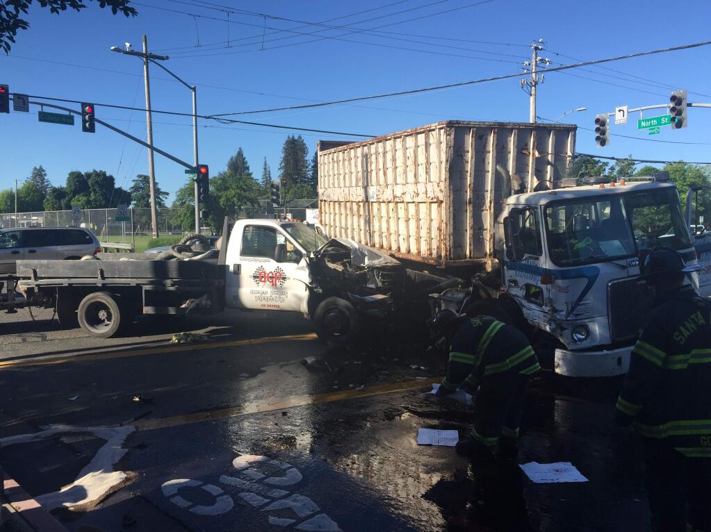 An injury crash near downtown Santa Rosa prompted a hazardous materials response early Monday, May 1, 2017. (COURTESY OF MARK BASQUE)
