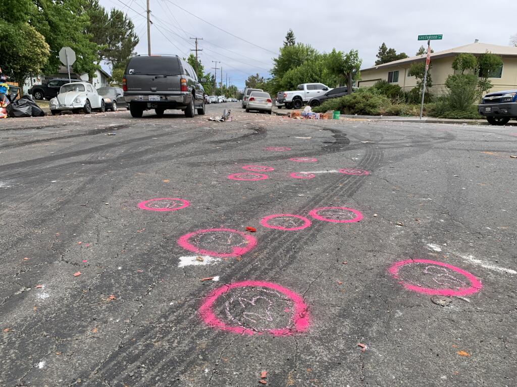Beachwood Drive the day after the shooting, July 5, 2021. One person died and three were injured in a shooting early Monday morning on a street in southwest Santa Rosa that had been jammed with Fourth of July revelers in the hours before midnight. (Chris Chung/Press Democrat)