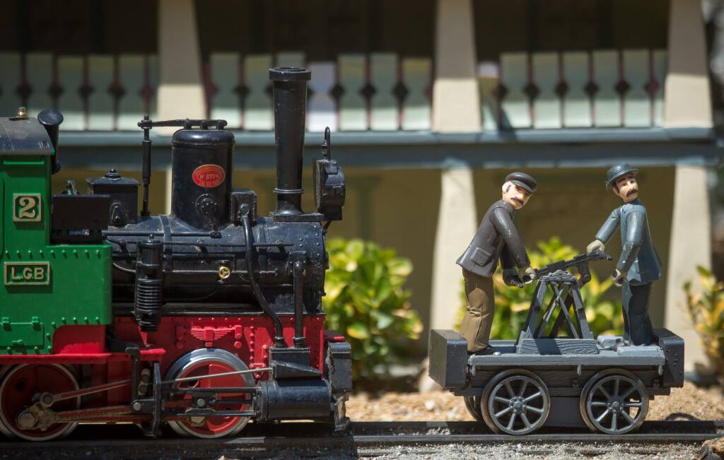 Model trains make their way along their tracks during the 3rd Annual Train Days Celebration put on by the Redwood Empire Garden Railway Society at the Children's Museum of Sonoma County in Santa Rosa, Calif., Saturday, August 5, 2017. (Jeremy Portje / For The Press Democrat)