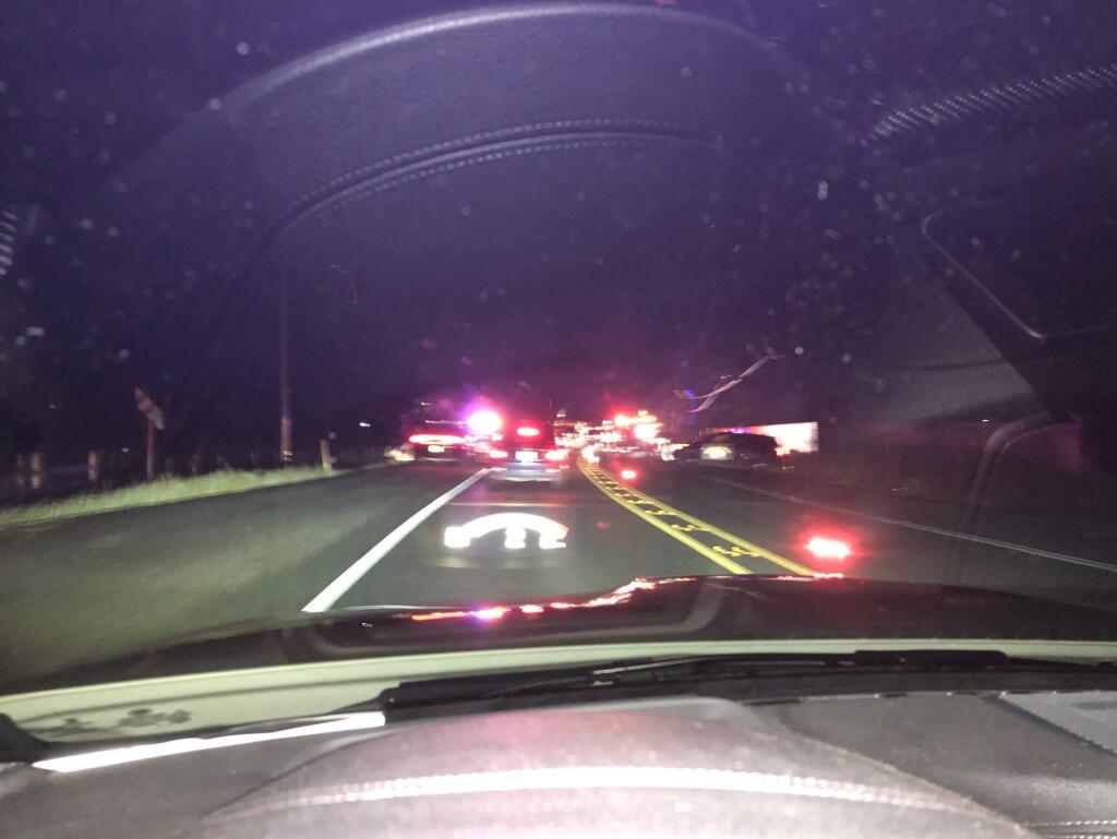 A crash on Highway 12 blocked the roadway early Tuesday, March 26, 2019. (ELTON U)