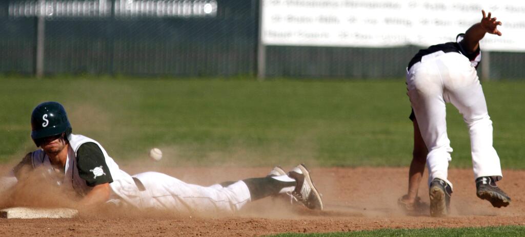 Bill Hoban/Index-TribuneSonoma's Thomas Crumly slides safely into second in last week's game against Healdsburg. Sonoma beat El Molino 3-0 on tuesday and is off until Tuesday when they travel to Analy.