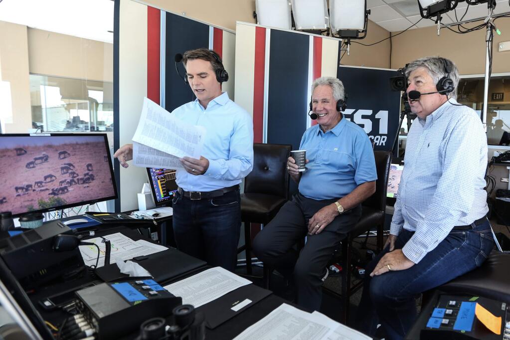 From left to right, Jeff Gordon, Darrell Waltrip and Mike Joy during NASCAR Toyota/Save Mart 350 qualifying Saturday, June 22 at Sonoma Raceway. (FOX Sports)