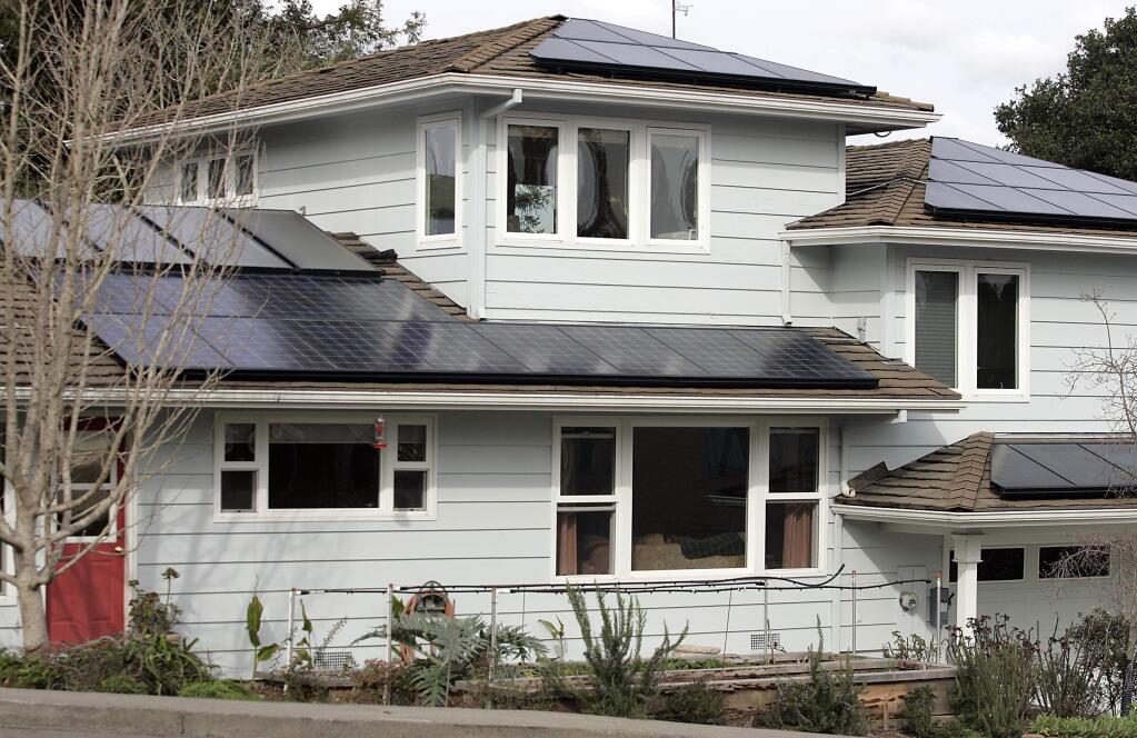 Solar panels on the roof of a home in Sebastopol.