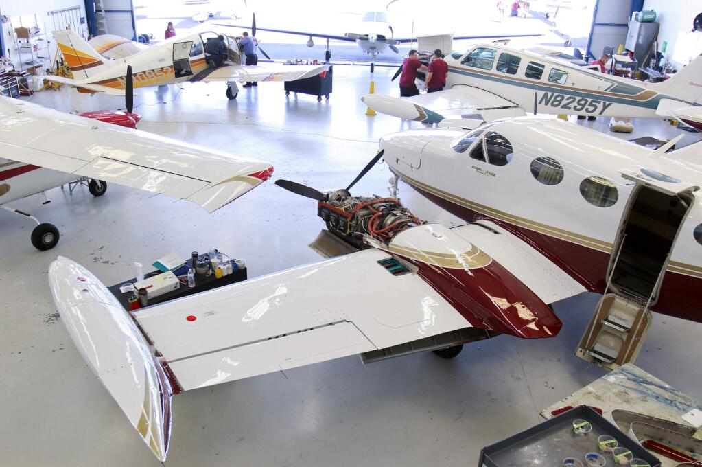 Airplanes of all types are worked on at Mangon Aircraft at the Petaluma Airport on Tuesday, March 31, 2015. (SCOTT MANCHESTER/ARGUS-COURIER STAFF)