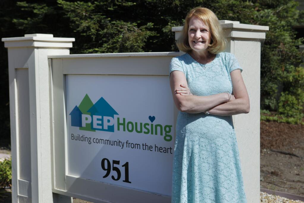 Mary Stompe, the executive director of PEP Housing, at the nonproit builder's offices on Petaluma Boulevard, where it hopes to develop apartments for low-income senior citizens. (CRISSY PASCUAL/ Petaluma Argus-Courier)