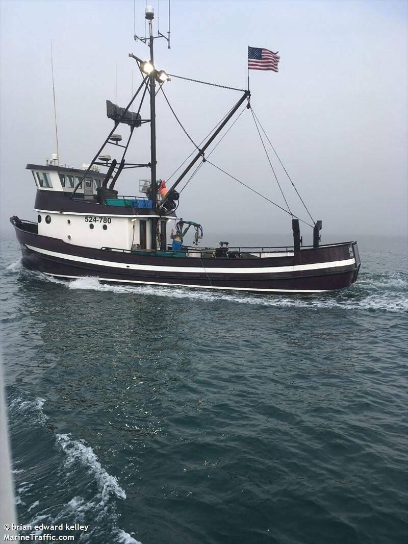 The Fort Bragg-based Miss Hailee, pictured here, capsized Saturday evening, sending four crew members into the water. Three were rescued, and a fourth remains missing, according to Coast Guard officials. (Fisheries and Aquaculture Department).