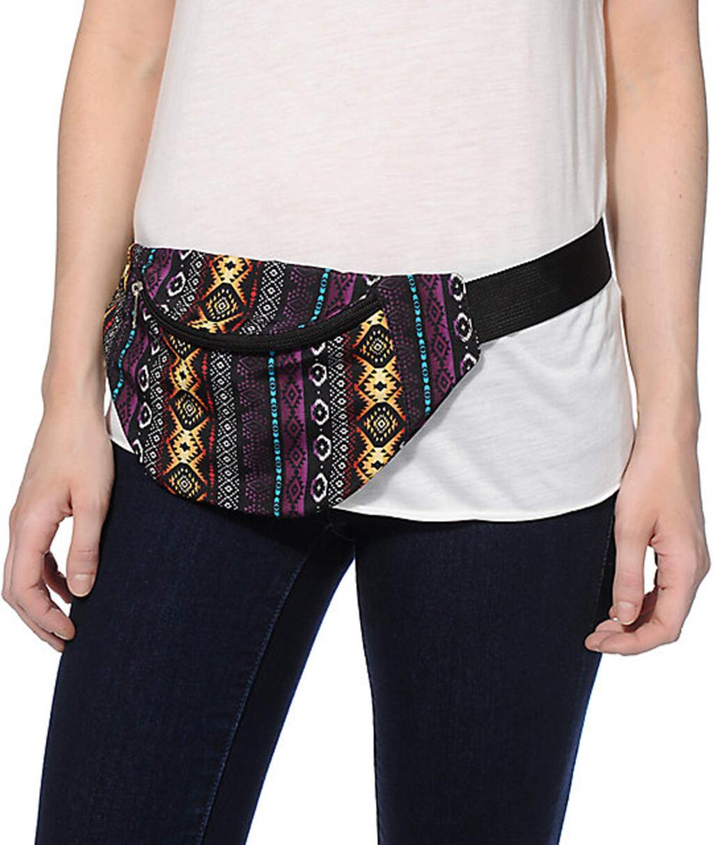 Embrace the fanny pack, like this one from Zumiez. It's a convenient place to hold your phone and wallet, and won't hinder your awesome dance moves.