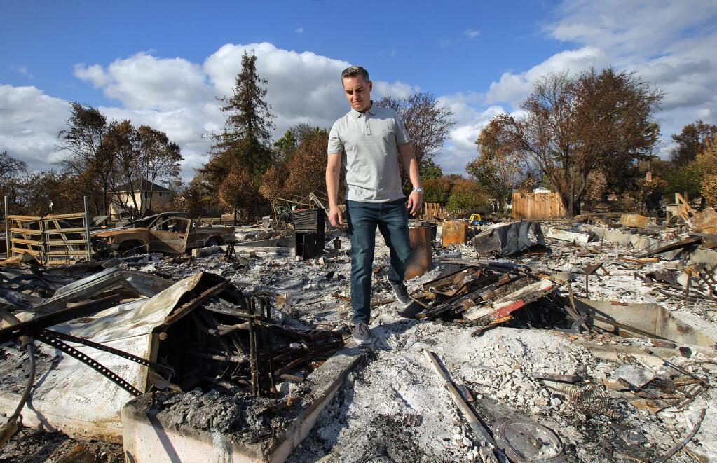 Jeff Okrepkie  is a broker with George Petersen Insurance Agency in Santa Rosa. He lost his home along with others when the Tubbs Fire swept through his Santa Rosa neighborhood in October, 2017. (photo by John Burgess/The Press Democrat)