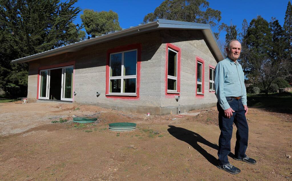 Contractor Steve Sheldon is building a Sebastopol home made from Hempcrete, a fire and mold resistant mixture of the hemp hurds and lime. (photo by John Burgess/The Press Democrat)