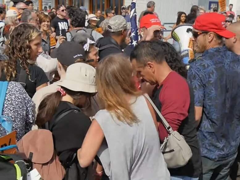 Screenshot from the Santa Monica protest, Saturday, Oct. 19, 2019. (YOUTUBE)
