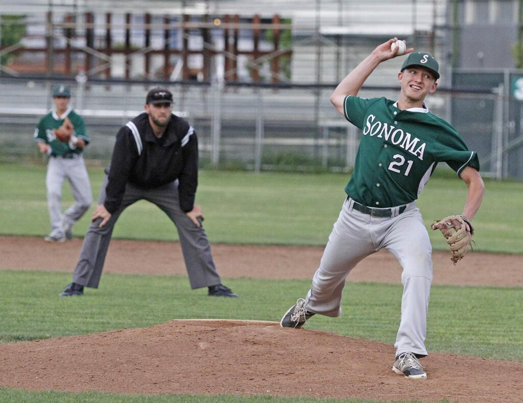 Colton Mertens was the starting pitcher for the Dragons in the Thursday, May 19, SCL tournament title game. The Dragons beat Analy 12-5.Photos by Bill Hoban/Index-Tribune