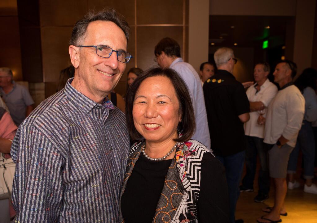 Judy K. Sakaki, president of Sonoma State University, with husband, Patrick McCallum, at the after party following the Thicker Than Smoke benefit concert at Green Music Center's Prelude Restaurant in Rohnert Park, on Saturday, August 4, 2018. (Photo by Darryl Bush / For The Press Democrat)