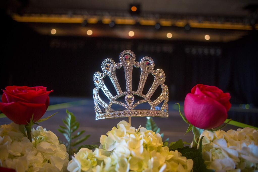 A decorative tiara lines the stage during the 2016 Miss Latina Wine Country pageant held at the Graton Resort and Casino in Rohnert Park Sunday, July 10, 2016. Edith Loza won the top prize. (Jeremy Portje / For the Press Democrat)